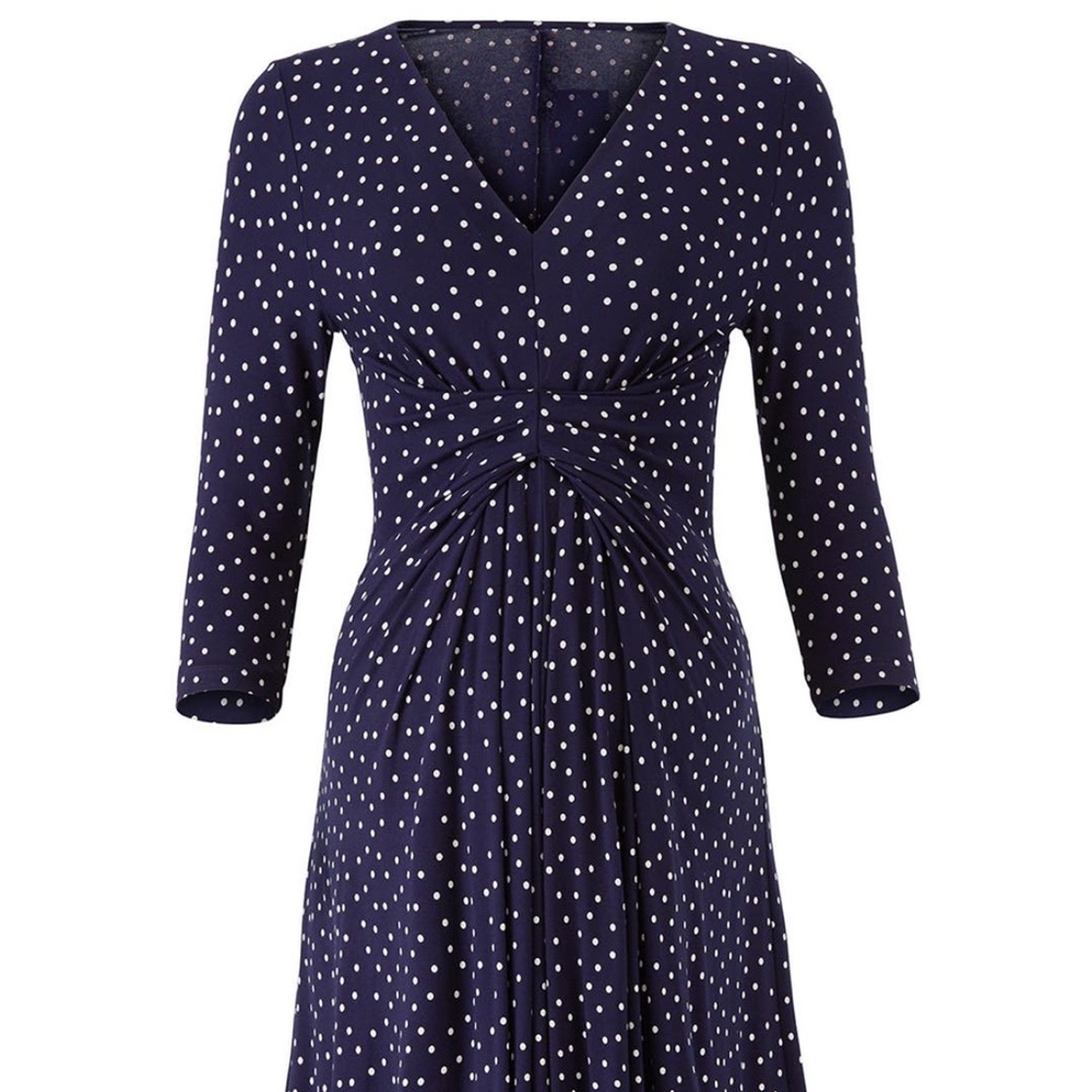 MATERNITY DRESS by brand Seraphine, classic navy & white polka dots Size 6